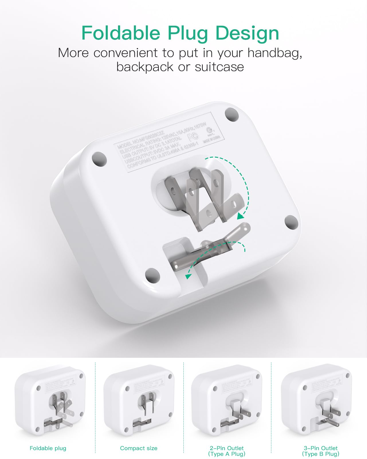 Cruise Ship Essentials, Cruise Power Strip with Foldable Plug, Travel Essentials with USB C, Outlet Extender No Surge Protector, Multi Plug Wall Outlet with 3 Outlets,Outlet Adapter Japan Plug Adapter