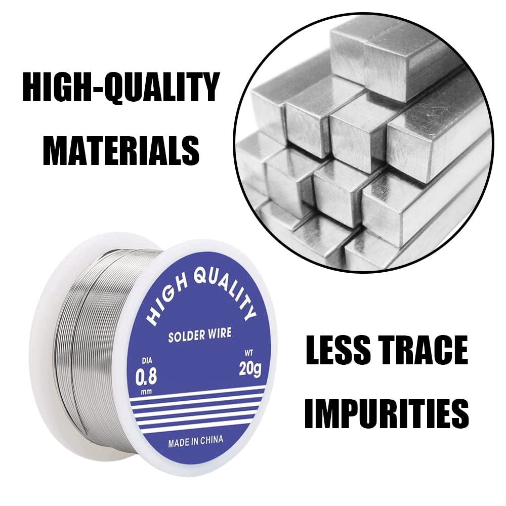JIALWSJWAN 2 Pcs 0.8mm Solder Wires Lead Free Welding Tin Wire Rolls Lead Free Solder Wires with Rosin Core for Electronic Components Soldering(20g)