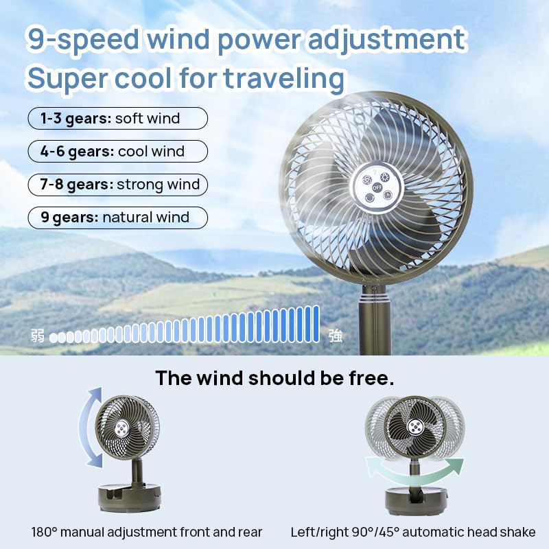 Onnilife 8 inch Portable Fan-Battery Operated Fan, Oscillating Rechargeable Fan with 20000mAh, Remote Control LED Lights, 72HR Run Time, Outdoor Portable Foldable Fan for Camping&travel (White