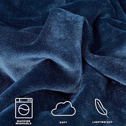 Casual Living 32590 Full-Queen Size Fluffy Silky Smooth Cozy Soft Pet Friendly Water Resistant Lightweight Machine Washable Fleece Bed Blanket Sofa Cover for Bed Sofa Chair and Couch, Full/Queen, Blue