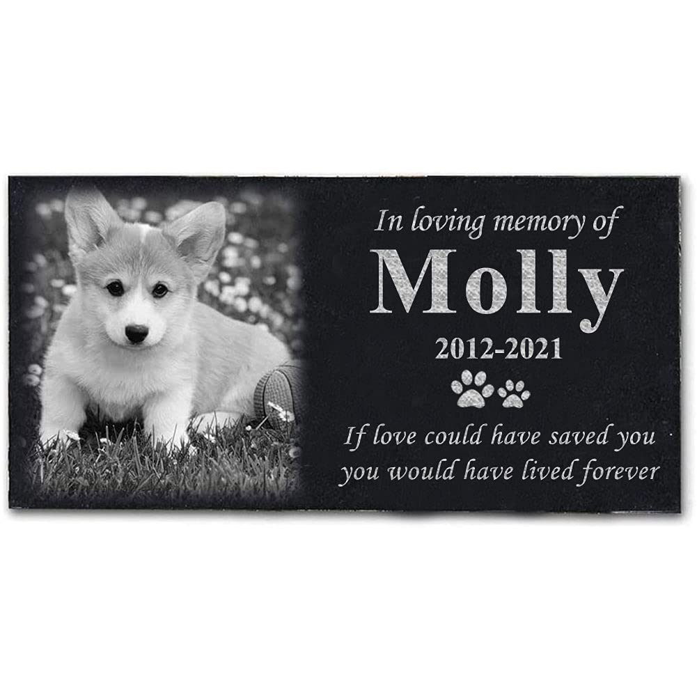 ODB Personalized Pet Memorial Stones, Black Granite Memorial Garden Stone Engraved with Photo, Gifts for Someone Who Lost a Loved One, or Pet, Dog, Cat (with Photo)