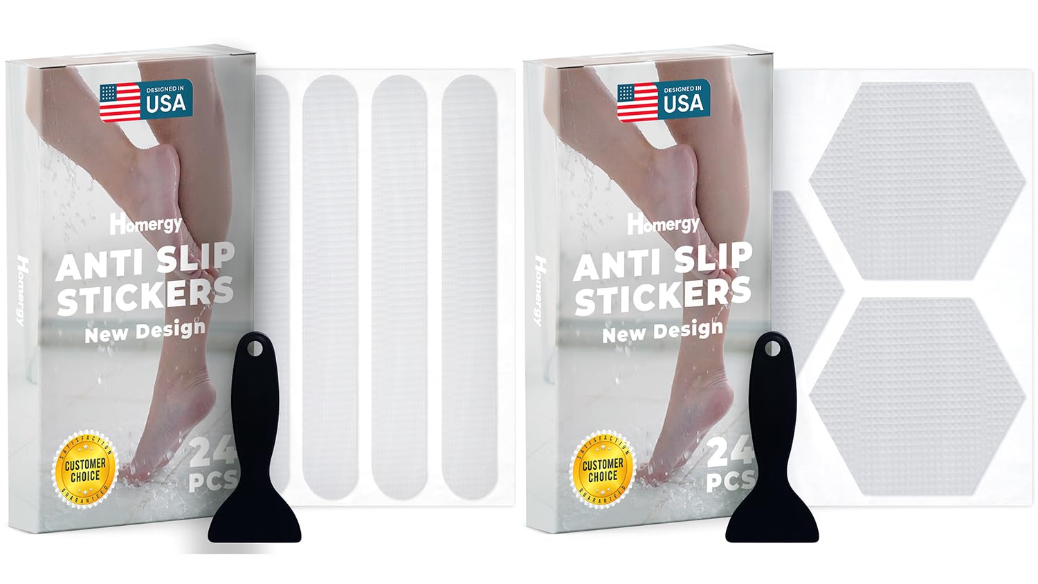 Homergy Straight Line and Hexagon – Anti-Slip Shower Stickers, 48 PCS Clear Adhesive Safety Strips