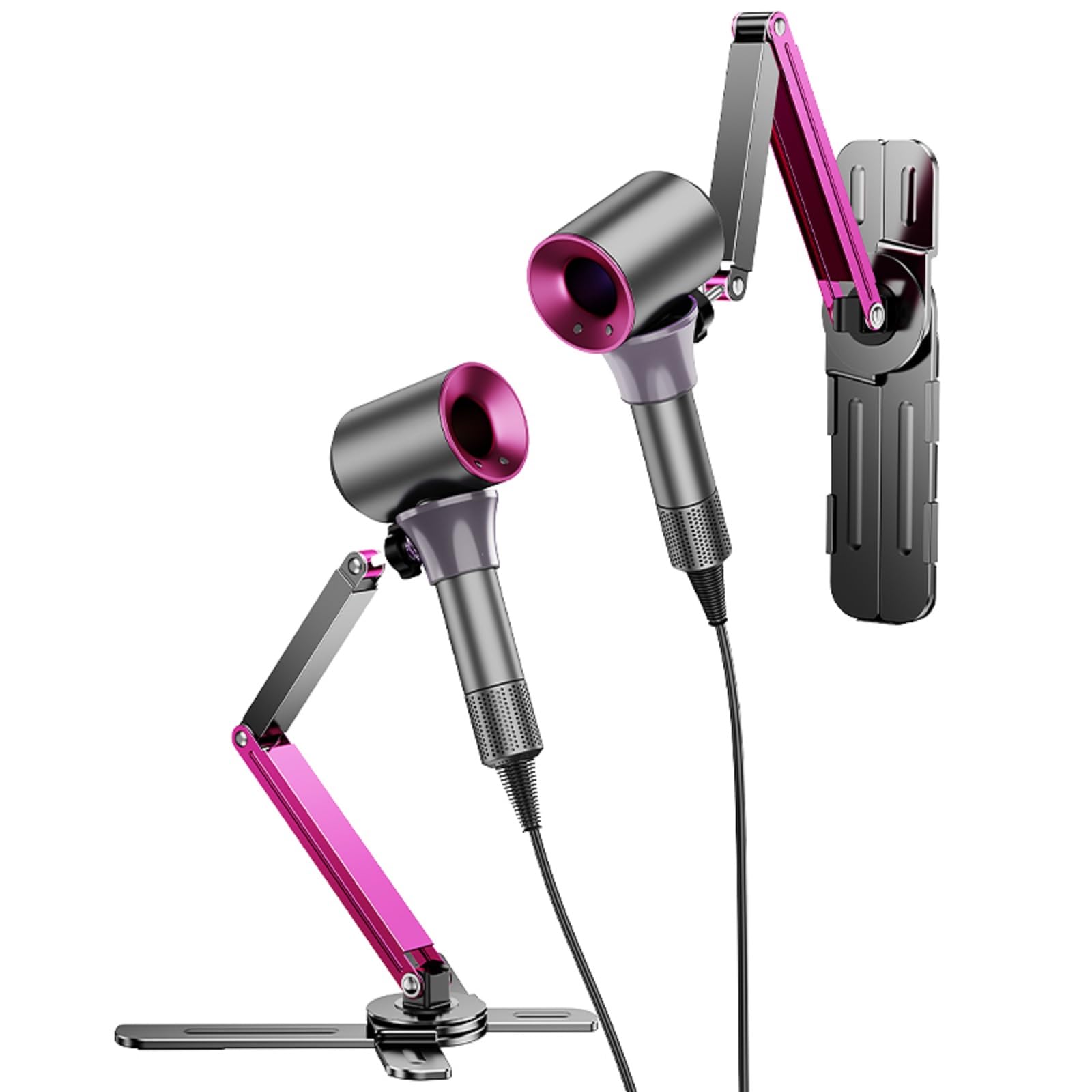 Blissfuhue Adjustable blow dryer holder wall mounted storage,Hands-Free bathroom blow dryer holder,height angle,metal material Compatible with 90% hair dryer hanger, suitable for countertop use
