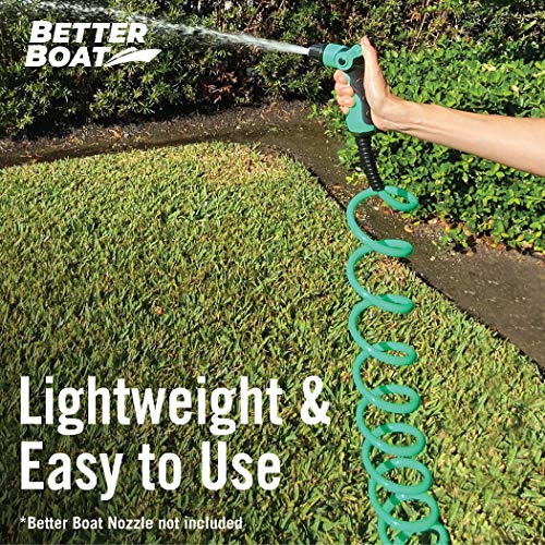 15FT Coiled Boat Hose, Expandable Coil Water Hose, Marine Grade 3/4 Inch Connectors, Perfect for RV Wash, Garden, and Marine Washdown, Self-Recoil Design, 15 Foot Length