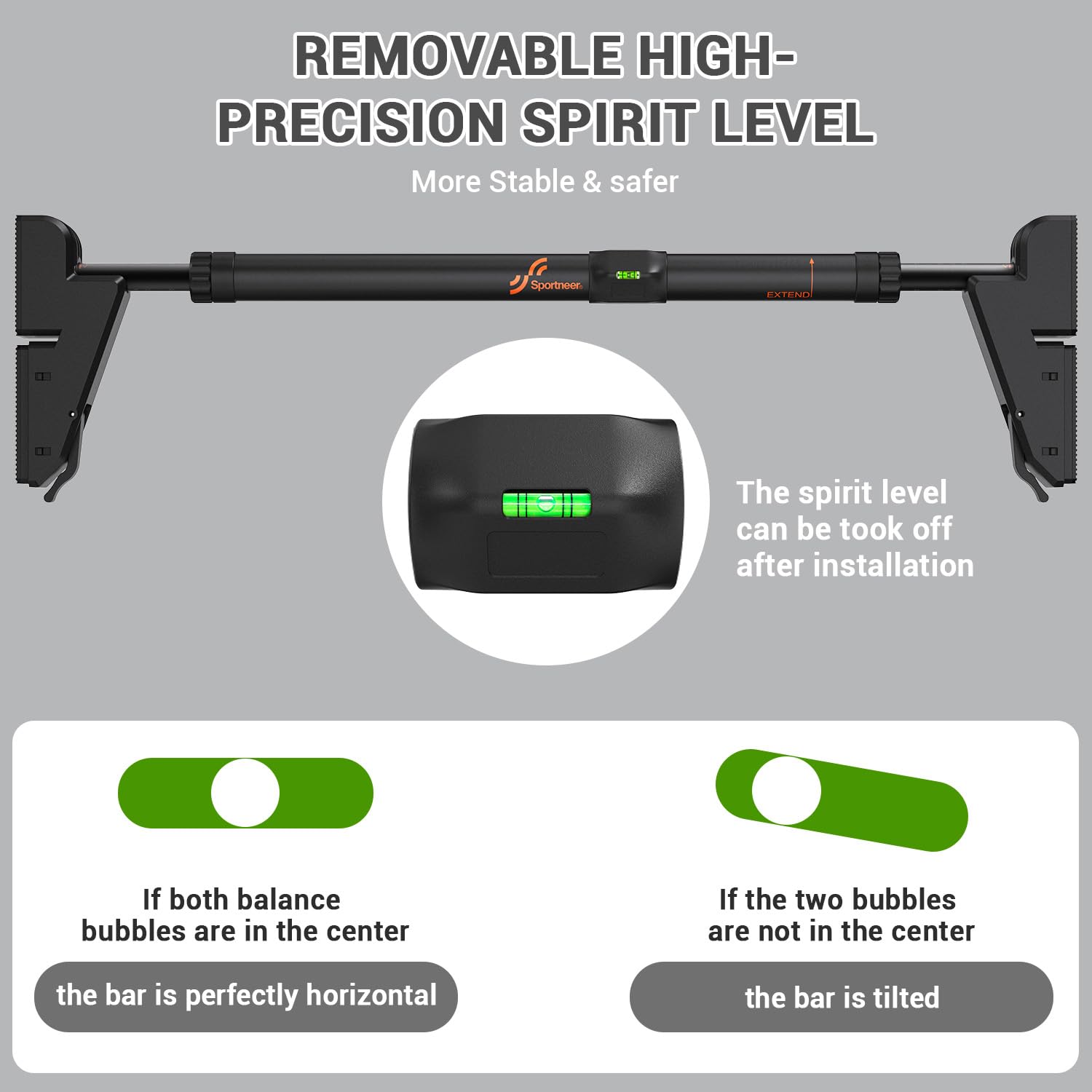 Sportneer Pull Up Bar: Adjustable Width Locking Mechanism Chin up Bar without Screws - Strength Training Pull-up Bar for Doorway with Non-slip Comfort for Home Gym Upper Body Workout