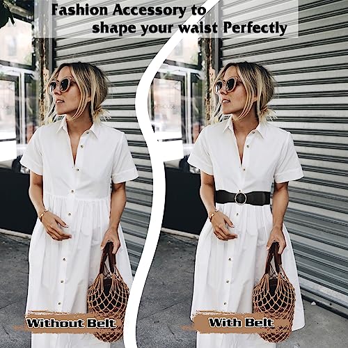 WERFORU 2 Pack Women Elastic Stretchy Wide Belt for Dress Ladies Stretch Thick Waist Belt with Gold O Ring Buckle Black+Brown