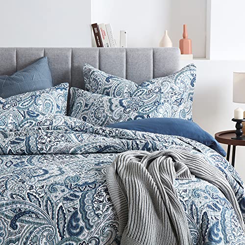 Autumn Dream Cotton Bedspread Quilt Sets, 3 Pieces Reversible Comforter Coverlet Sets,Blue Floral Paisley,Queen Size