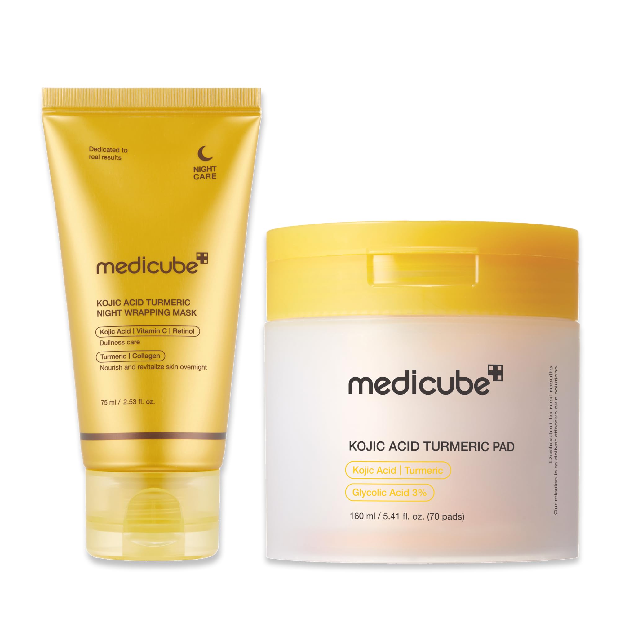 medicube Kojic Acid Prep and Seal Duo for Troubled Skin: Kojic Acid Turmeric Overnight Wrapping Peel Off Mask and Kojic Acid Turmeric Clarifying Toner Pad