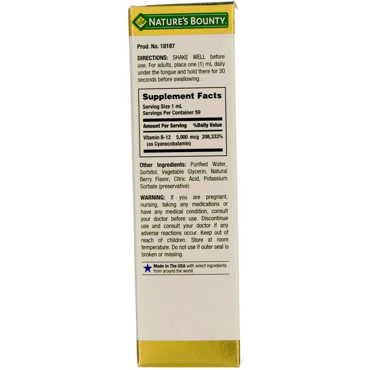 Nature's Bounty B-12 5000 mcg Sublingual Liquid Energy Health 2 oz ( Pack of 4)