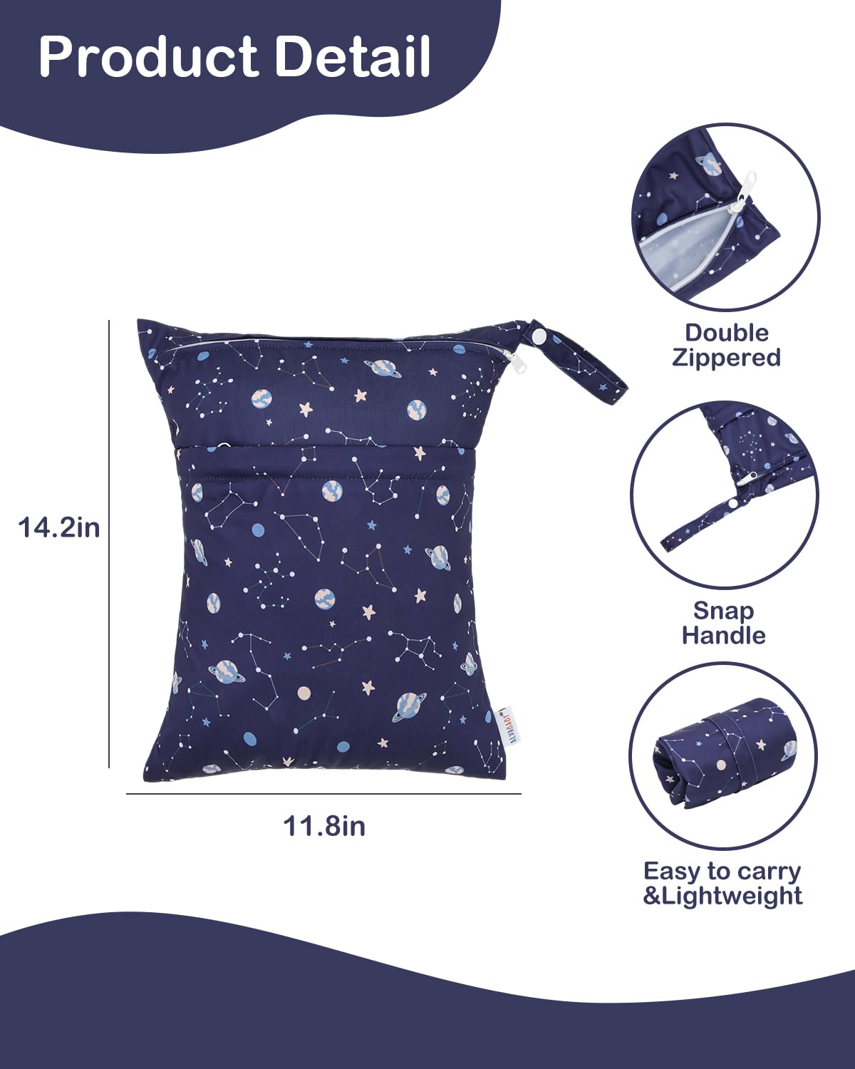 ALVA ALVABABY 3pcs Cloth Diaper Wet Dry Bags Waterproof Reusable with Two Zippered Pockets Travel Beach Pool Daycare Soiled Baby Items Yoga Gym Bag for Swimsuits or Wet Clothes 3L-ZM32