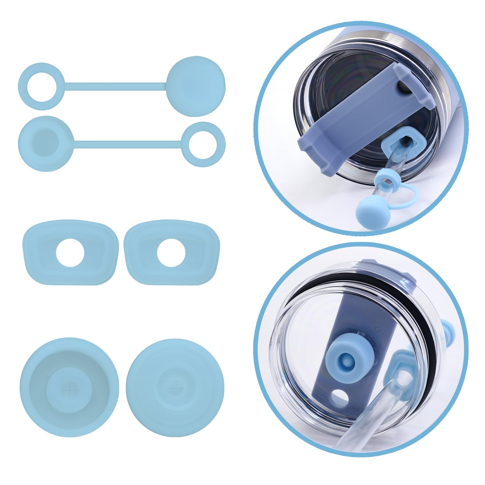 YKIAMGH Spill Stopper for Stanley Cup 40oz 30oz Tumbler with Handle Quencher Accessories, Include Reusable Straw Cover, Leak Stopper and Spill Plug Lid, 6pcs (H1.0, Blue)