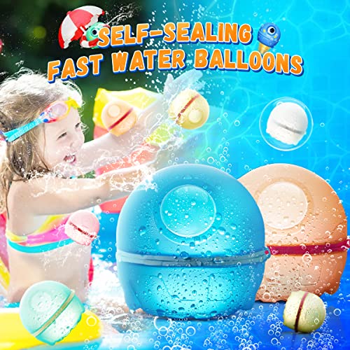 Hiliop Reusable Water Balloons for Kids Adults, Silicone Refillable Water Balloons Self Sealing Water Balloons Quick Fill with Magnetic & Mesh Bag