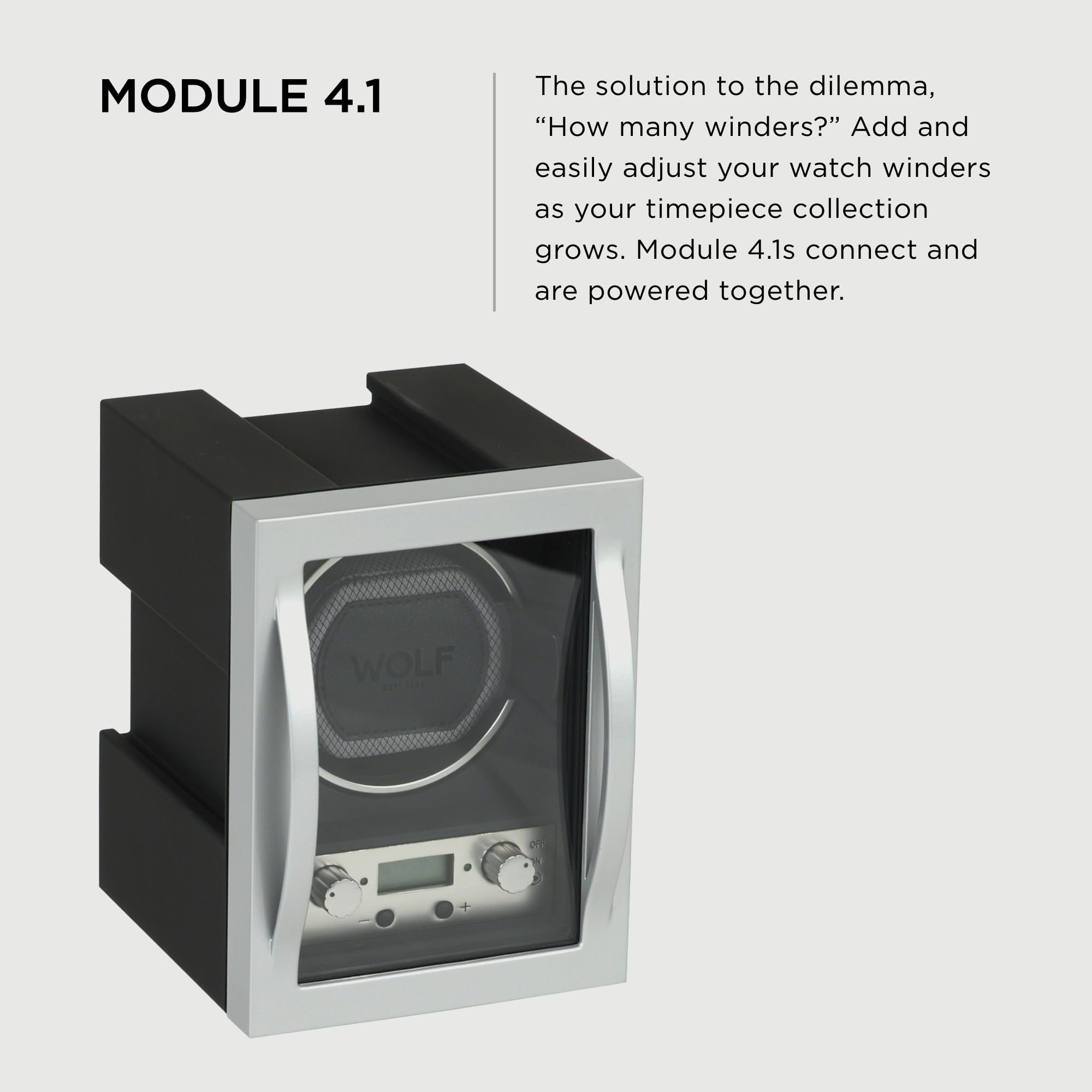 Wolf Module 4.1 Watch Winder, Black - Secure Fit with Patented Lock-in Dynamic Cuff - Accommodates All Wrist Sizes - Includes Universal Adapter