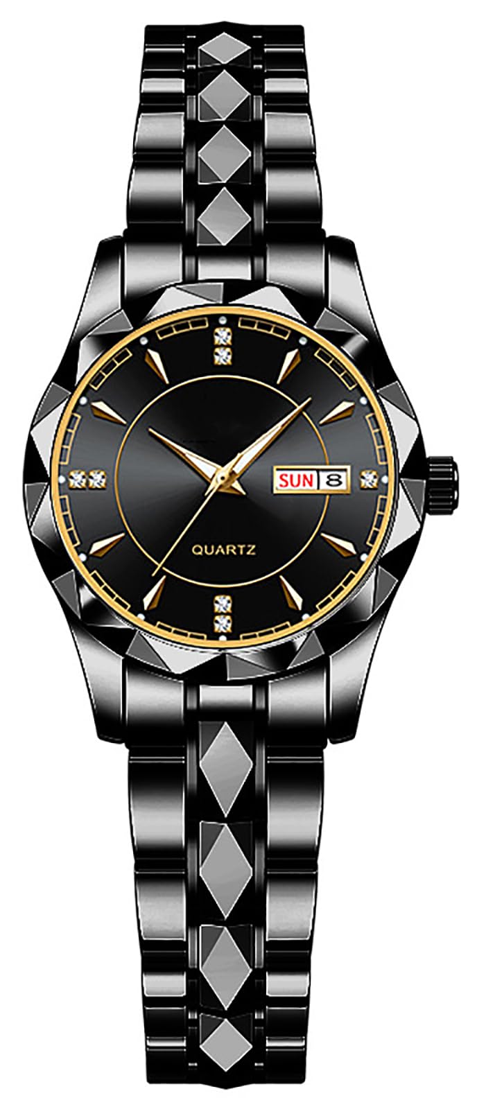 BESTKANG Classic Business Ladies Wrist Watch Luxury Waterproof Calendar Stainless Steel Dress Quartz Wrist Watches for Women (Black)