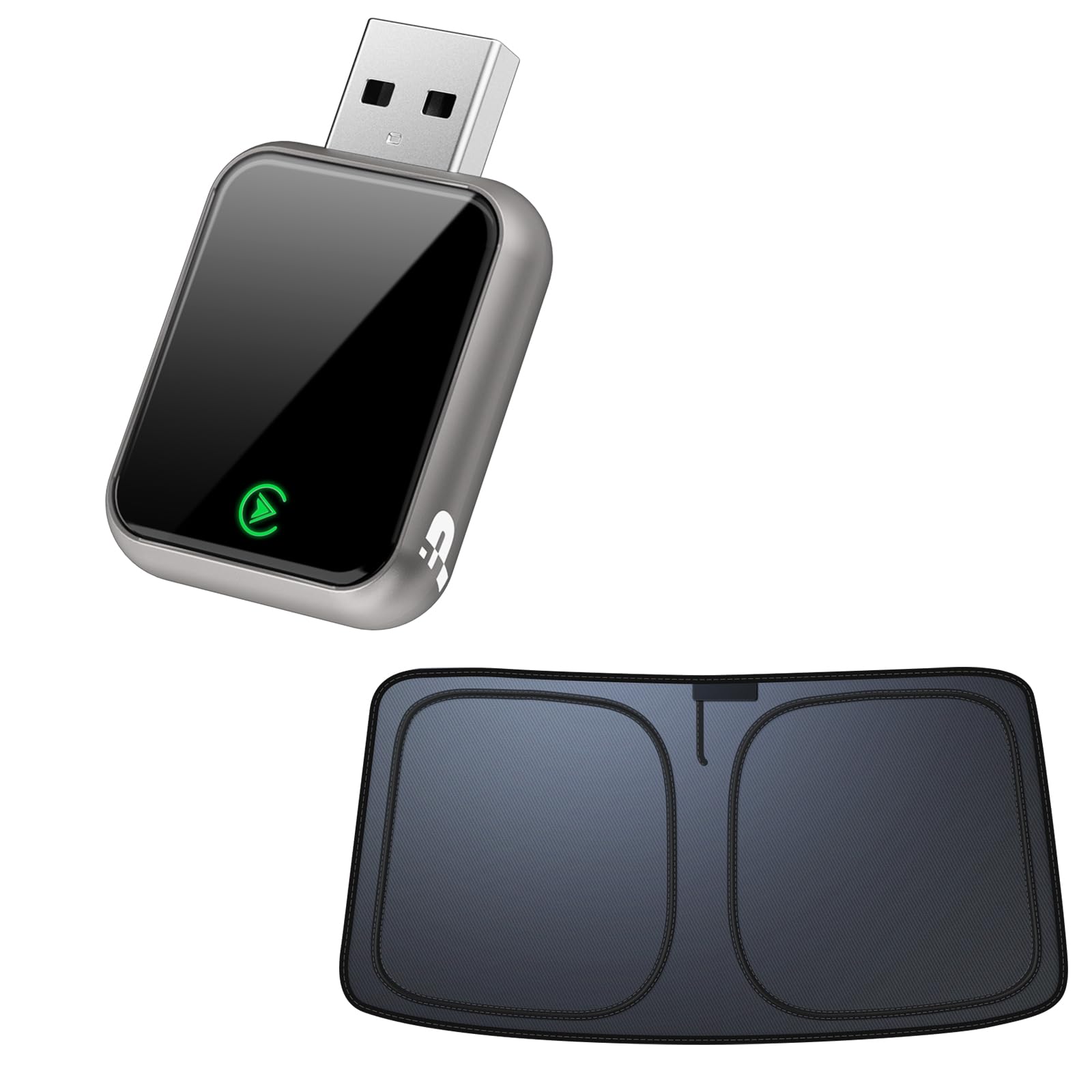 2025 Wireless CarPlay Adapter for iPhone & Android + Windshield Sun Shade (UPF 50+, Blocks UV & Heat, Foldable, Easy Setup)