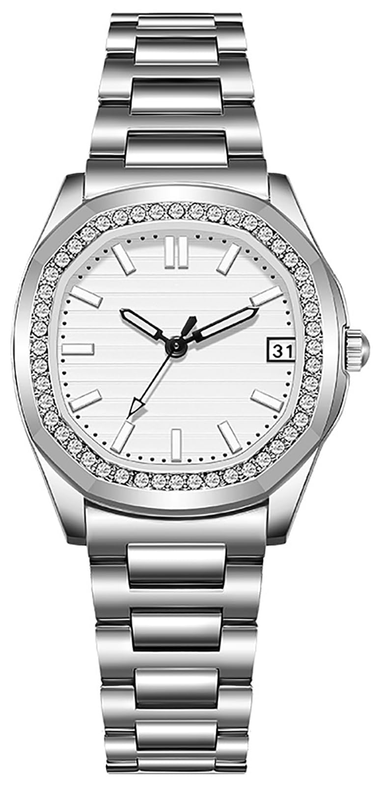 BESTKANG Luxury Women's Watch Date Luminous Waterproof Analog Quartz Dainty Watches for Women (Silver White)