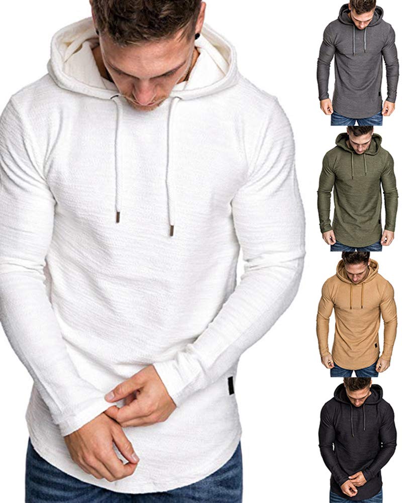 Lexiart Mens Fashion Athletic Hoodies Sport Sweatshirt Solid Color Fleece Pullover White XL