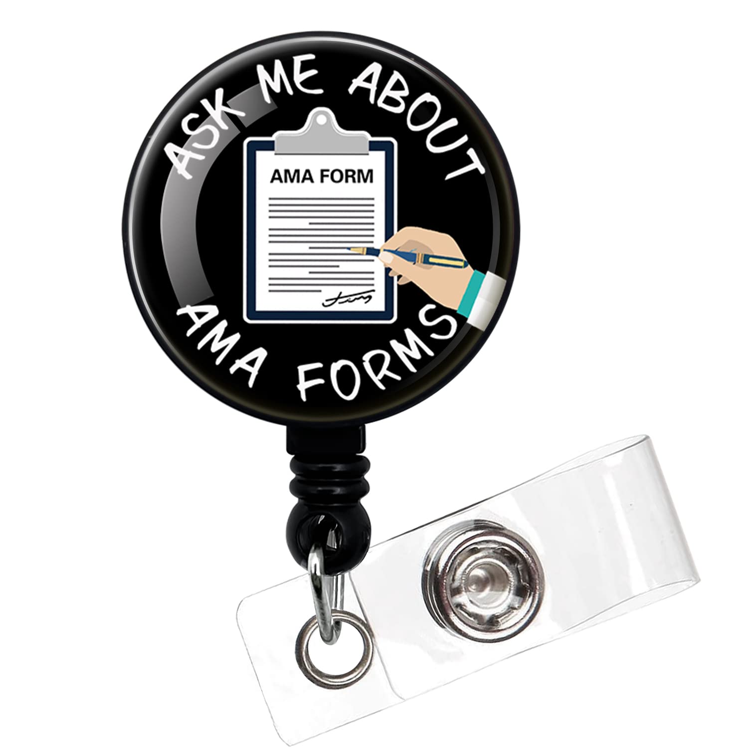 Ask Me About AMA Forms,Funny Badge Reel,Retractable ID Card Badge Holder with Alligator Clip,Medical Assistant Badge Reel,RN LPN CNA Badge Reel,Suitable for Nurses,Doctors,Nursing Students