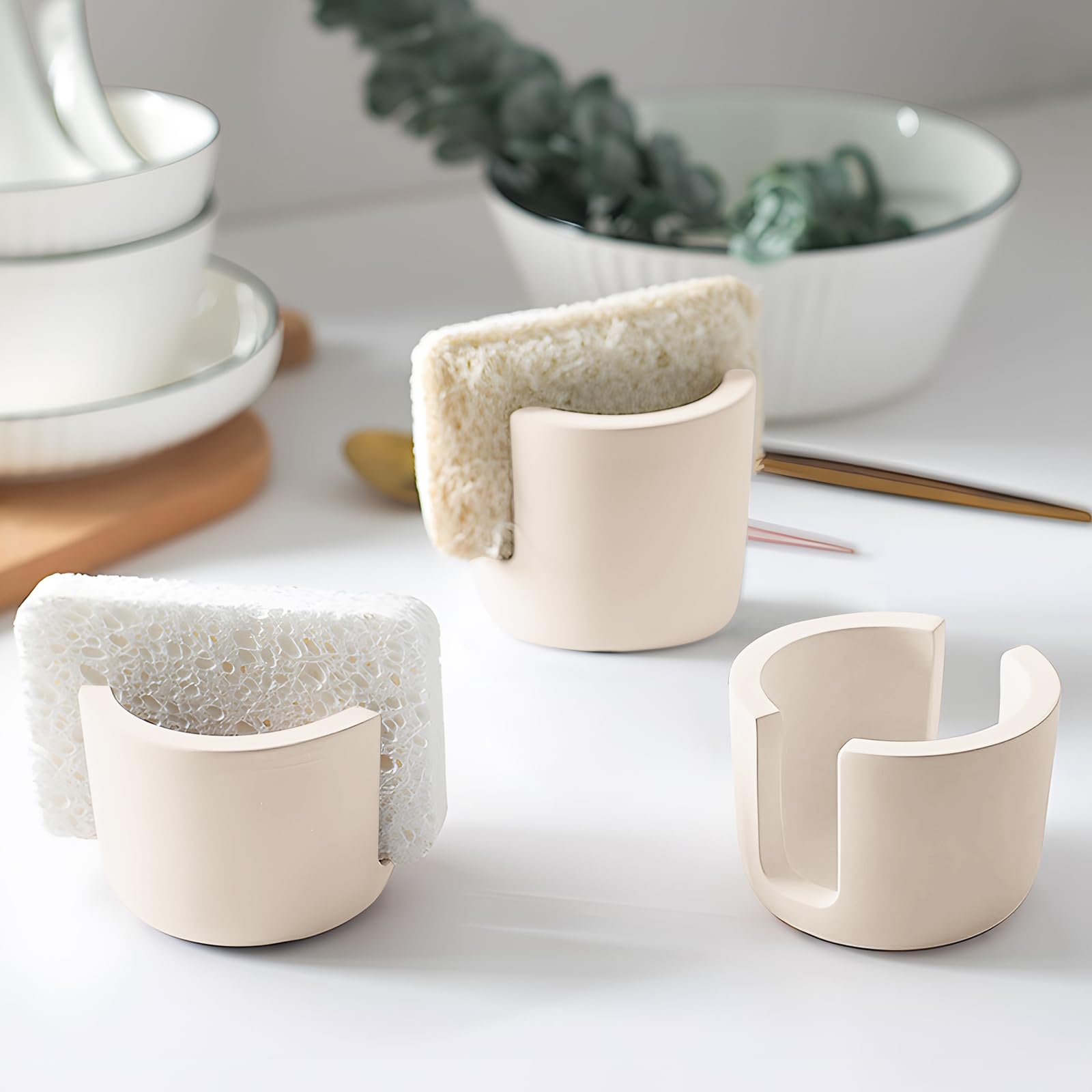 Slow Slog Sponge Holder, Dish Sponge Holder Caddy, Diatomite Sponge Holder, Quick Dry Kitchen Sink Organizer, Stone Sponge Holder for Kitchen Sink, Beige