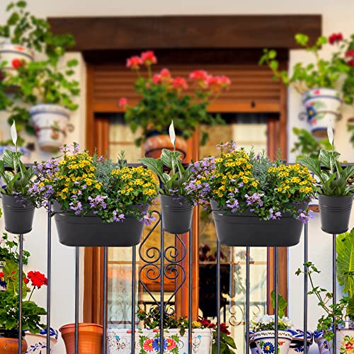 Metal Iron Flower Pots for Railing Fence Hanging Bucket Pots(5 Pcs) and Hanging Flower Pots Metal Iron Bucket Planter(10 Pcs) (Black)