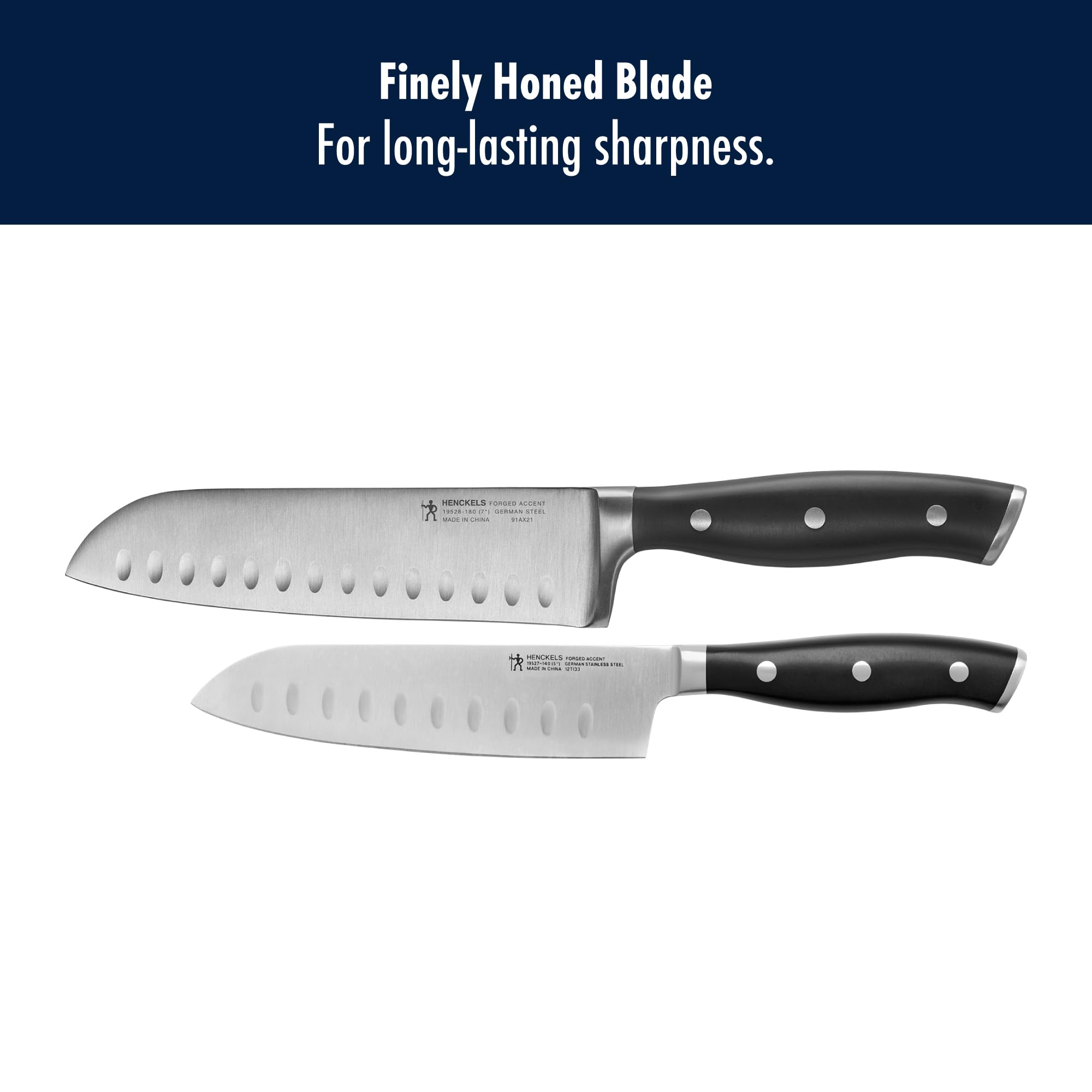 HENCKELS Forged Accent Razor-Sharp 2-pc Knife Set, Santoku Knife 5 Inch, Santoku Knife 7 Inch, German Engineered Informed by 100+ Years of Mastery,Black