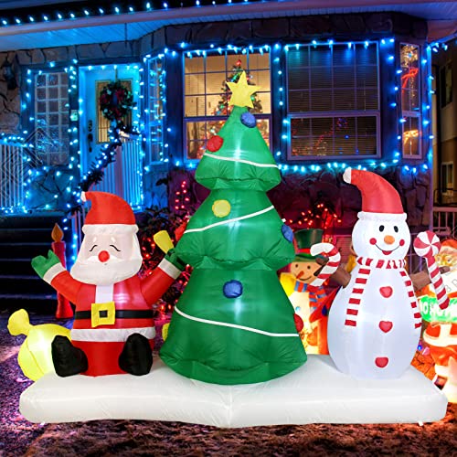 7FT Long Inflatable Christmas Yard Decoration Set with Snowman and Santa Outdoor Indoor Blow-Up Xmas Decor with LED Lights for Patio Lawn