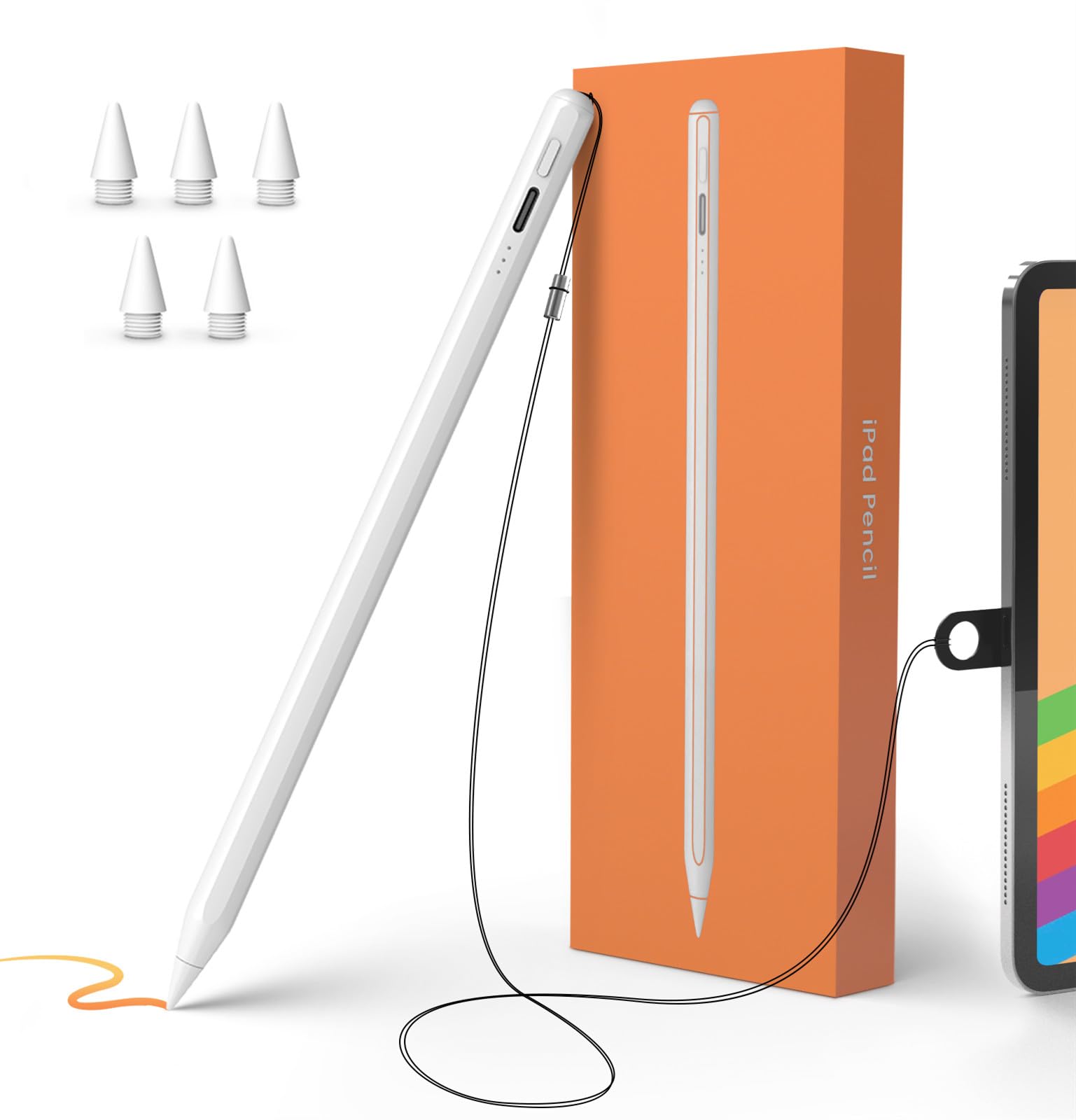 Stylus Pen for iPad with Anti-Loss Lanyards, MEKO 13 Mins Fast Charging&Palm Rejection Active Pencil Compatible W/iPad 6/7/8/9/10, Mini 5/6, Air 3/4/5/6, Pro11/12.9"/M4