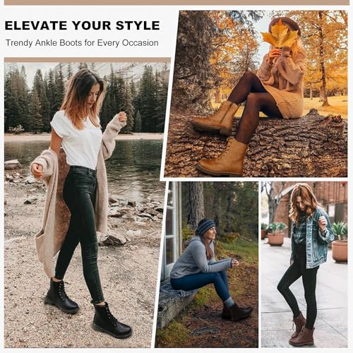 Vepose Women’s Black Combat Ankle Boots, Lace up Classic Eight Eyes Short Low Heel Zipper 9622 Booties, Size 6M US, (CJY9622 blackpu 06)