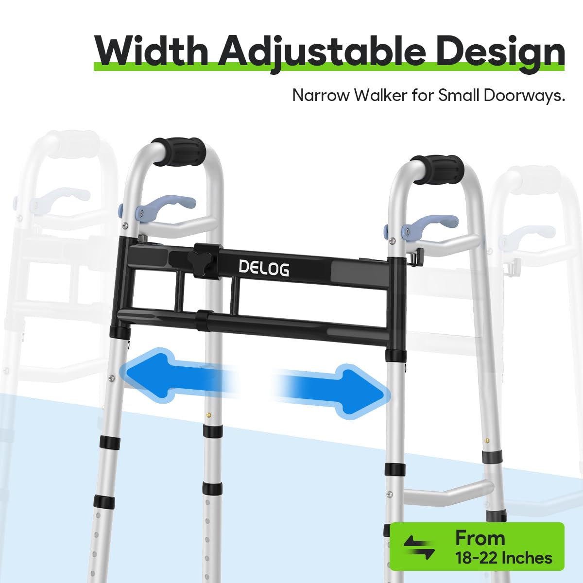 Delog Narrow Walkers for Seniors, Small Walkers for Seniors Tight Spaces Support Up to 350lbs, Standard Walkers for Adults