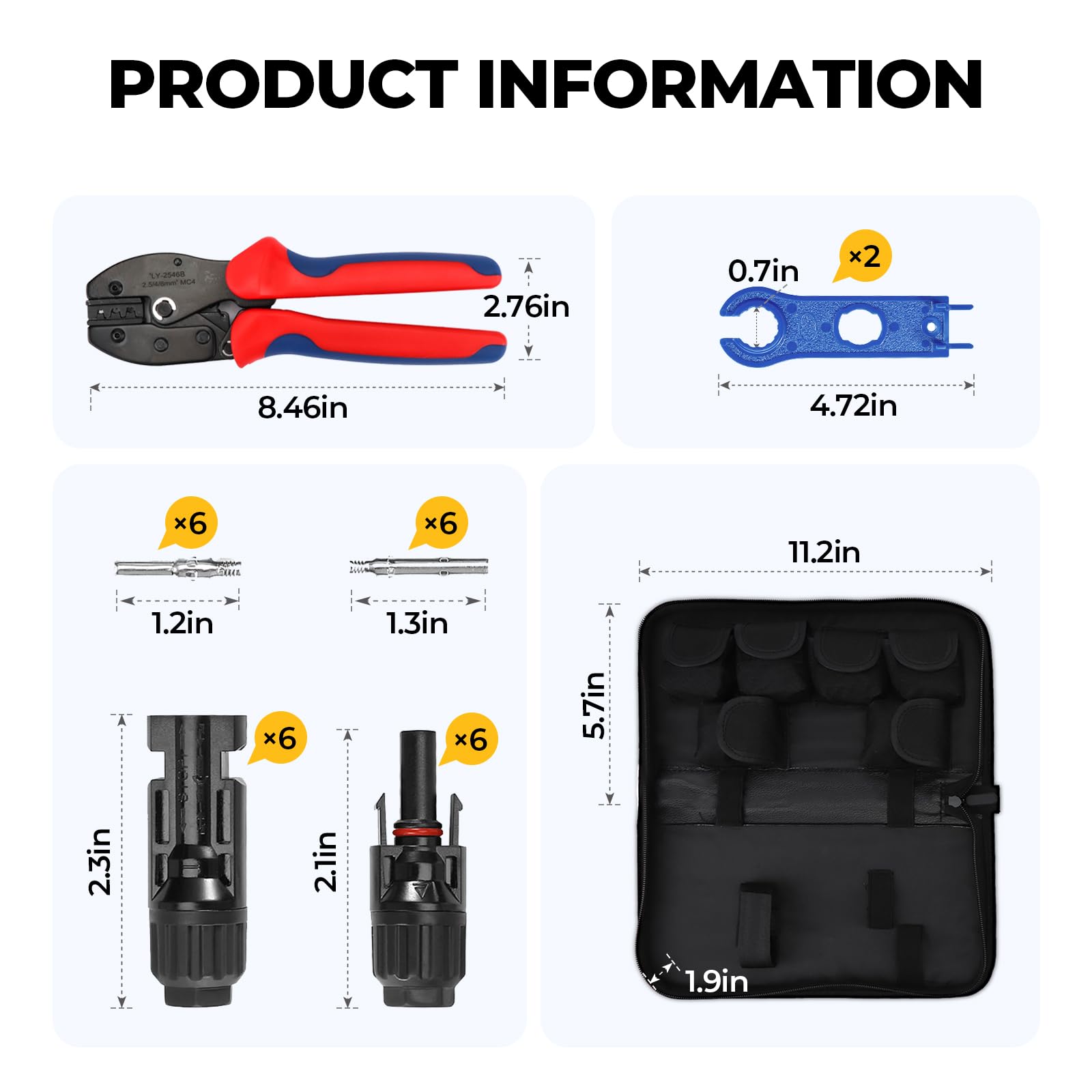 BougeRV Solar Crimper Tool Kit - Crimper, 6 Pairs Connectors, Spanner Wrench for Solar Panel Cable Assembly and Installation