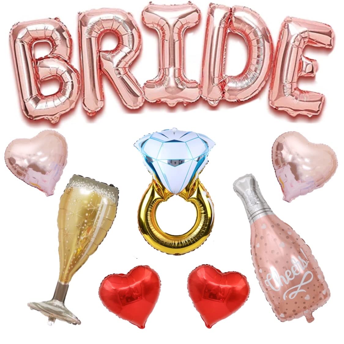 Huge Rose Gold Bride Balloons Set, Diamond Ring Balloon, Silver Bachelorette Party Decorations Bride Balloons Bachelorette Bachelorette Balloons,Bridal Shower Balloon, Bride Decorations