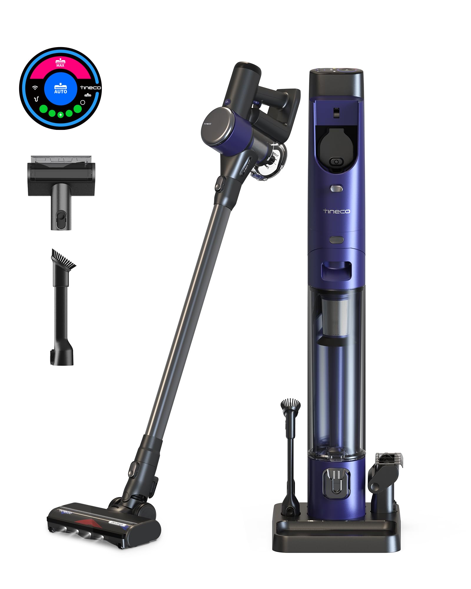 Tineco Pure ONE Station FurFree Cordless Vacuum Cleaner with 3L Auto Dust Base, Smart Stick Vacuum Cleaner Powerful Suction & Lightweight, ZeroTangle Brush for Hard Floor, Carpet & Pet Hair, Blue