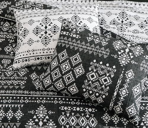 Geniospin Twin Comforter Set - 5 Pieces Comforters Twin Size, Fluffy Boho Bedding Sets for All Seasons, Bed in a Bag with Flat Sheet and Fitted Sheet, Pillowcase & Sham (Black and White, 66''x86'')