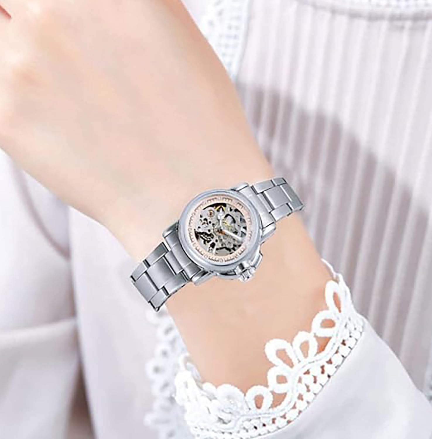 BESTKANG Womens Watch Automatic Mechanical Waterproof Fashion and Leisure Watches for Women (Silver)