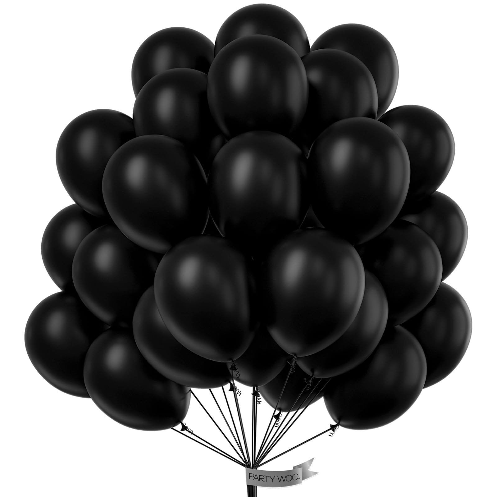 PartyWoo Black Balloons 100 pcs 12 Inch Matte Black Latex Helium Balloons for Graduation Halloween New Year Anniversary Birthday Retirement Party Decorations Black-Y18