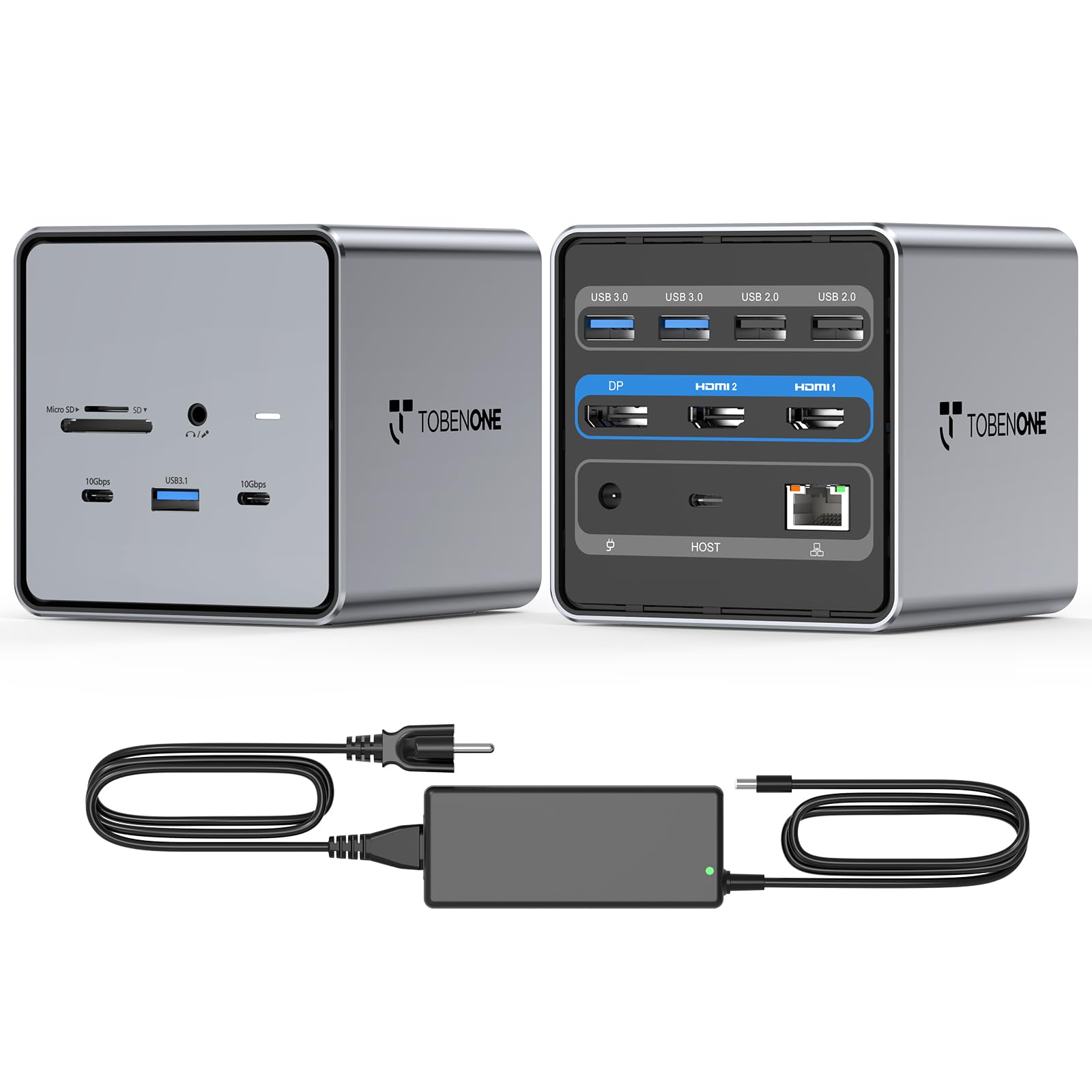 TobenONE USB C Docking Station Dual/Triple Monitor, USB C Dock with 150W Power Adapter, 2 HDMI, DP, 2 USB-C 3.2, 5 USB, SD 4.0/TF, RJ45, Laptop Docking Station for Dell/HP/Lenovo/Surface/Chromebook