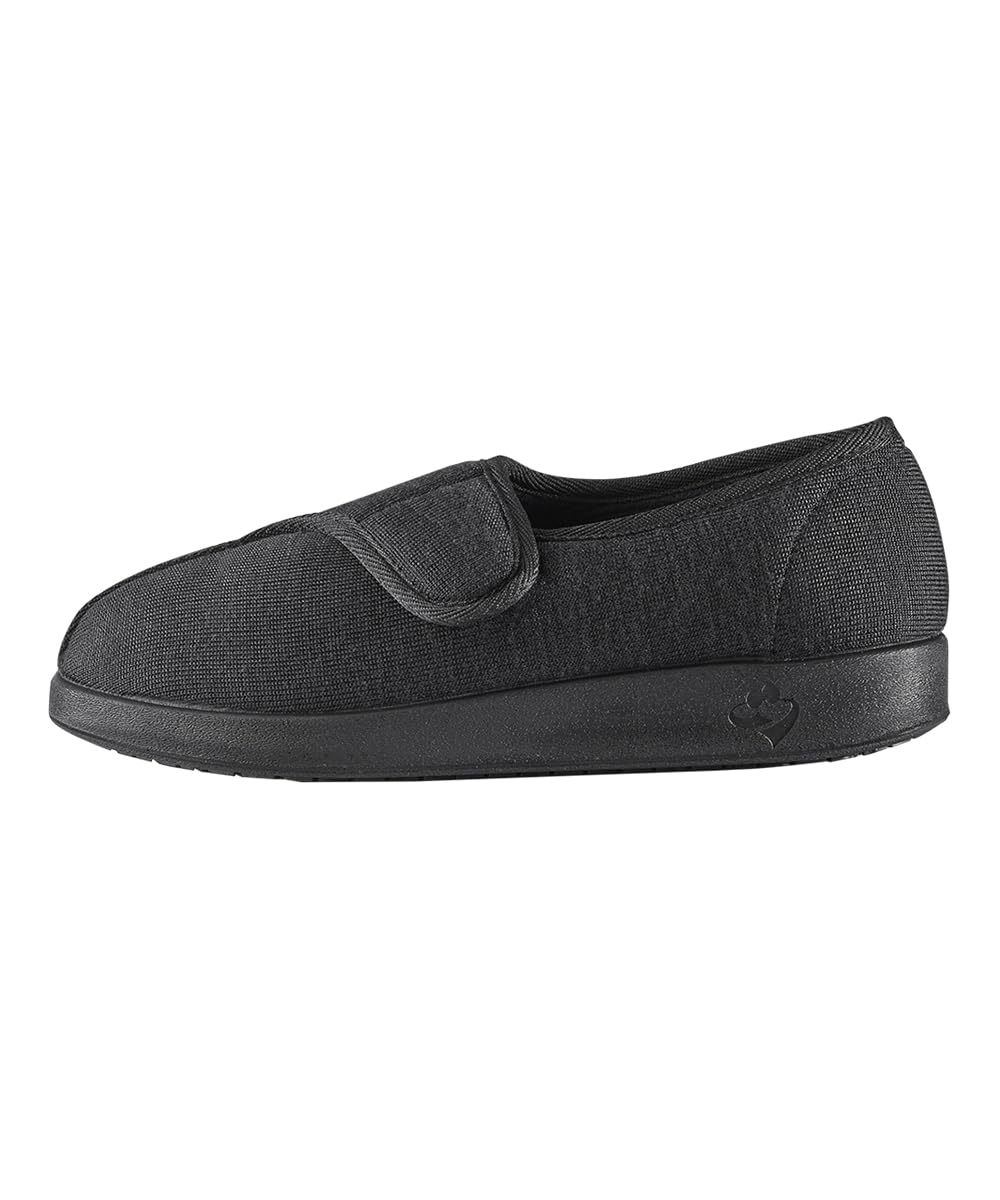 Silvert's Adaptive Clothing & Footwear Women’s Extra Wide Easy Closure Jewel Slippers for Seniors - Brushed Black/Black 10
