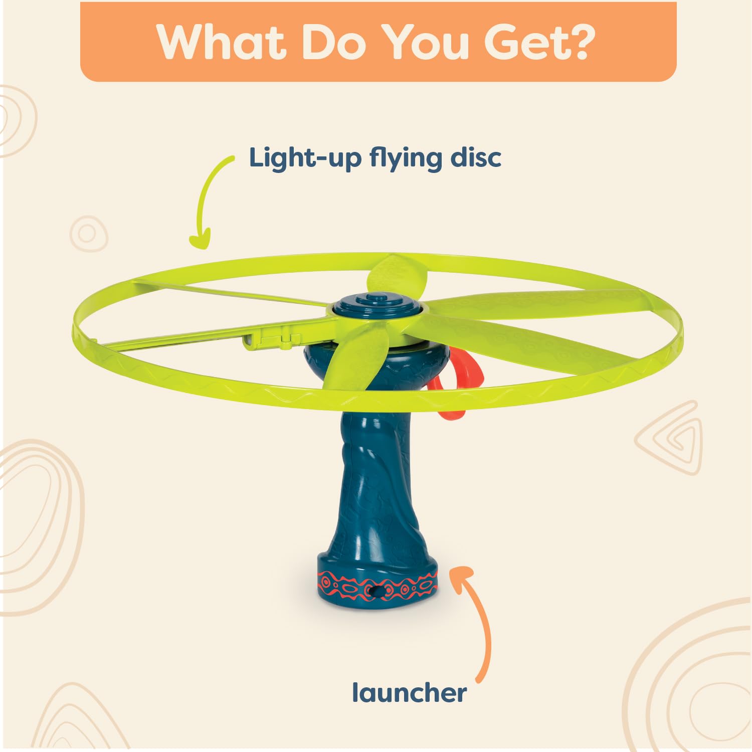 B. toys- Skyrocopter- Sports & Outdoors- Light-Up Disco Flyers– Flying Disc with Lights & Launcher For Kids 5 years +