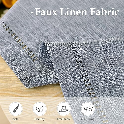 Handmade Hemstitch Tablecloth Natural Faux Linen Table Cloth Oval Rustic Table Cover for Kitchen Dinning Room Party Solid Grey 60x84 inch