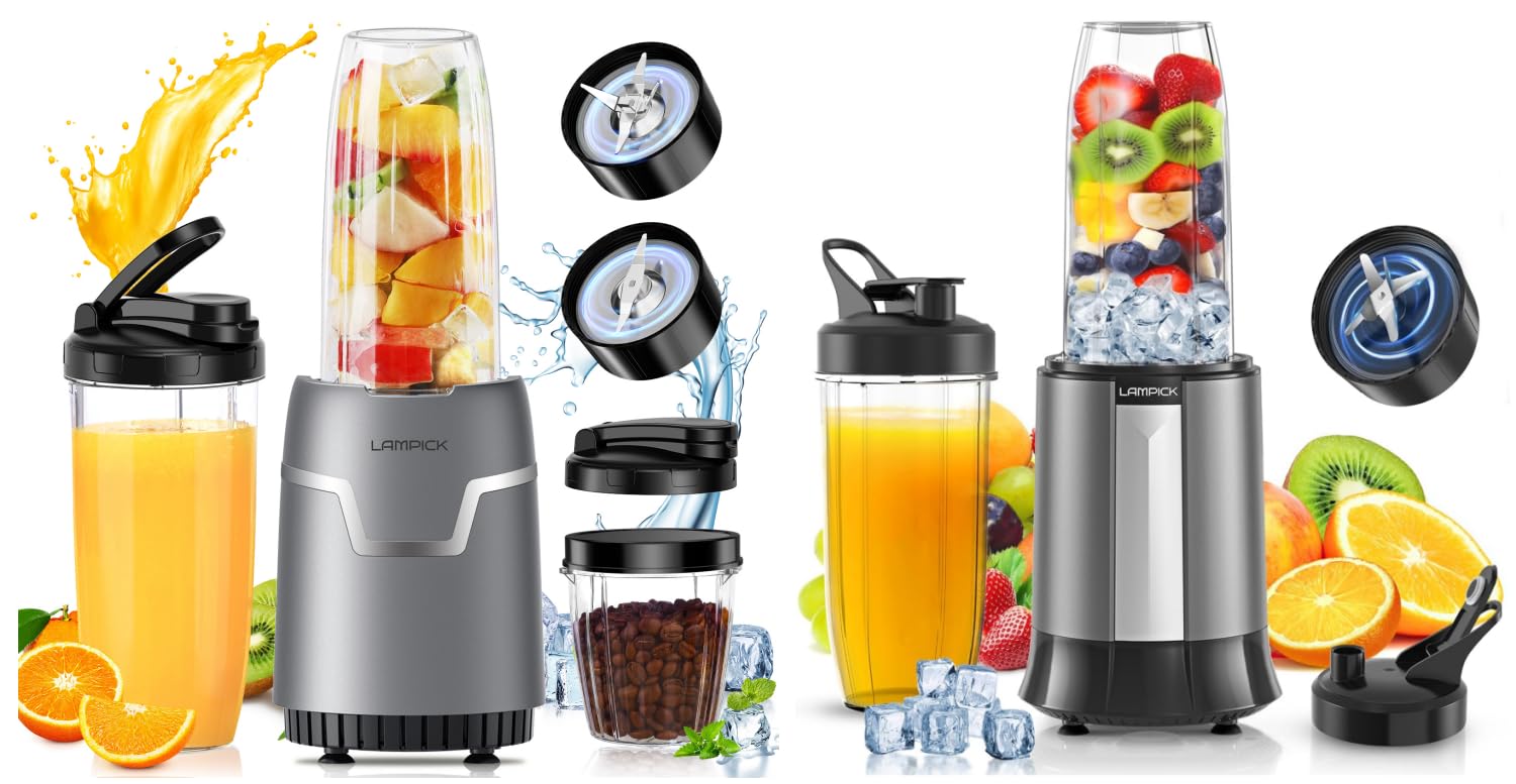 LAMPICK 1300W Smoothie Blender Bundle 1100W Blender and Grinder Combo for Kitchen