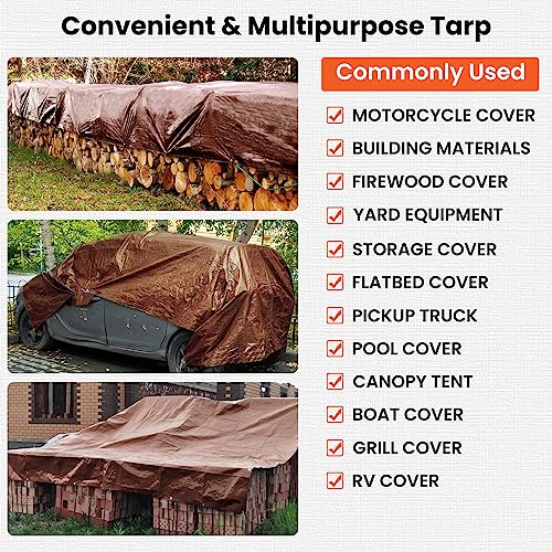 Winpull Tarp 6x8FT, 16 Mil Heavy Duty Large Tarps, Waterproof Tarp with Brass Grommets and Reinforced Edges, UV Resistant, Tear&Fade Resistant Poly Tarp for Outdoor Camping Pool Car Tent