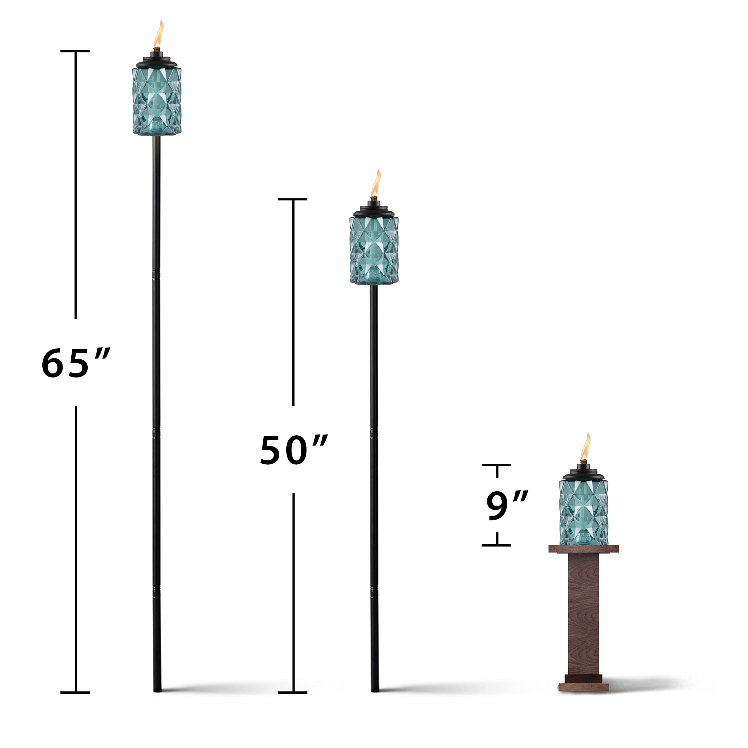 TIKI Brand 2-Pack Topaz Blue Glass Easy Install Tiki Torch, Outdoor Decorative Lighting for Lawn Patio Backyard, 65 Inch, Blue, 1122125