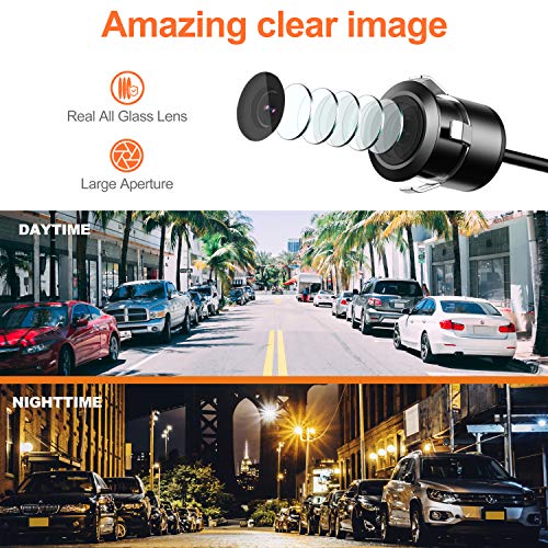Backup Camera Flush Mount, Metal Housing 170 Degree Wide View Angle Rear/Front View Camera for Car, Clear Night Vision IP69 Waterproof Reverse Camera Kit for Vehicle SUV RV Pickup,18.5mm, 12V/24V