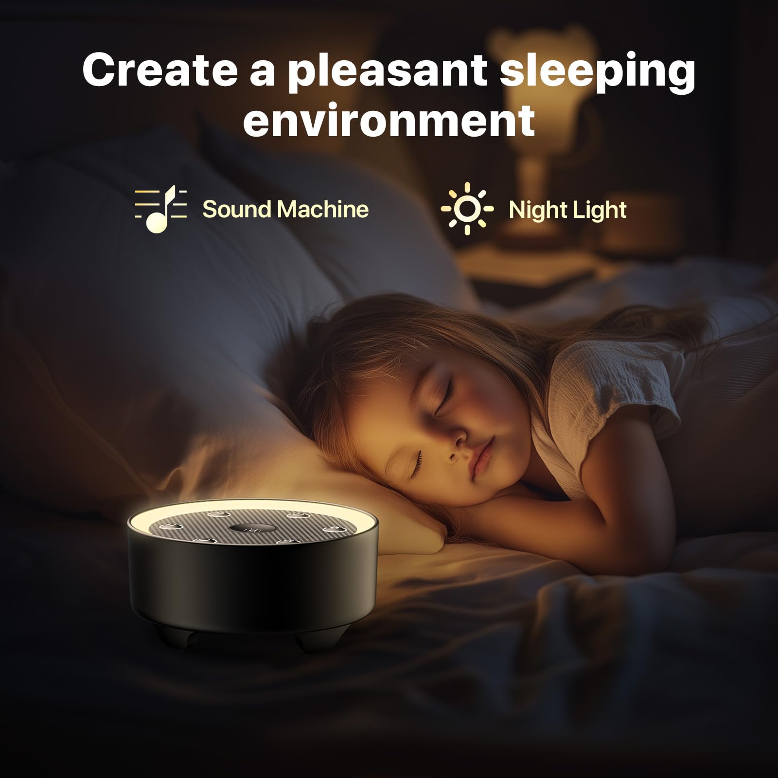 Sleep Sound Machine with White Noise, 24 Soothing Sounds & Max 8H Timer for Baby and Adult. Recessed Night Light Button, Dimmable Light, Plug in