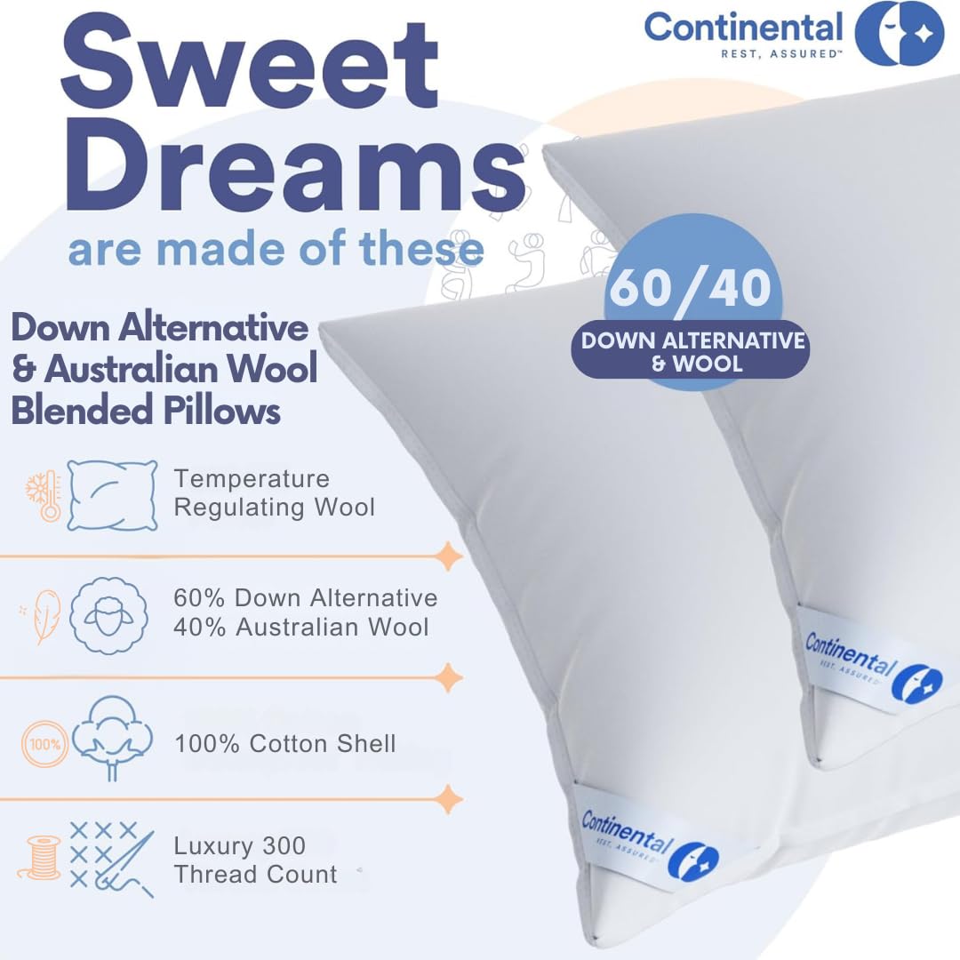 Continental Bedding Wool-Micro-Pillow, King, White