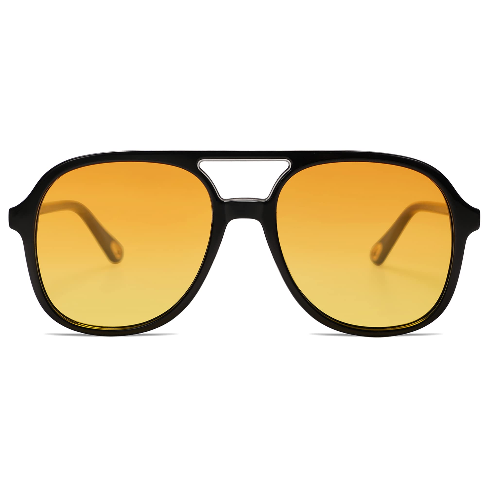 SOJOS Retro Polarized Aviator Sunglasses Womens Mens Classic 70s Vintage Trendy Square Aviators SJ2174, Dark Black/Yellow Tint