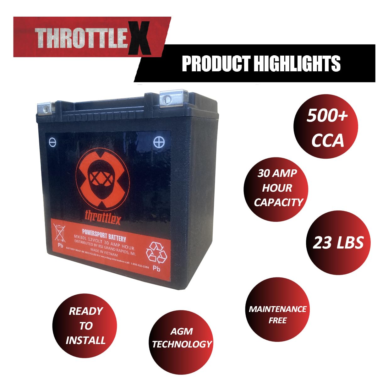 MX30L - MOTORCYCLE BATTERY - 600+ CCA