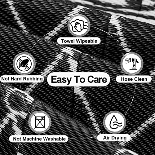 OutdoorLines Indoor Outdoor Rugs for Patio 5 Feet - Reversible Outside Carpet, Stain & UV Resistant Portable RV Mats, Plastic Straw Rug for Camping, Pool Deck, Porch Diamond/Black & White
