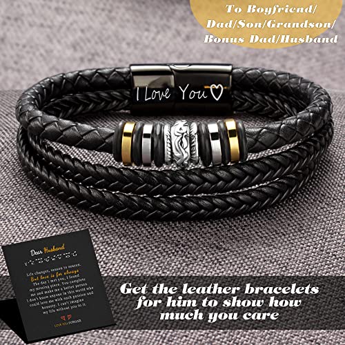 Boyfriend Gifts Cross Leather Bracelets for Men Black Braided 1 Year Anniversary Easter Gifts for Boyfriend I Love You Gifts for Him Retirement Birthday Jewelry