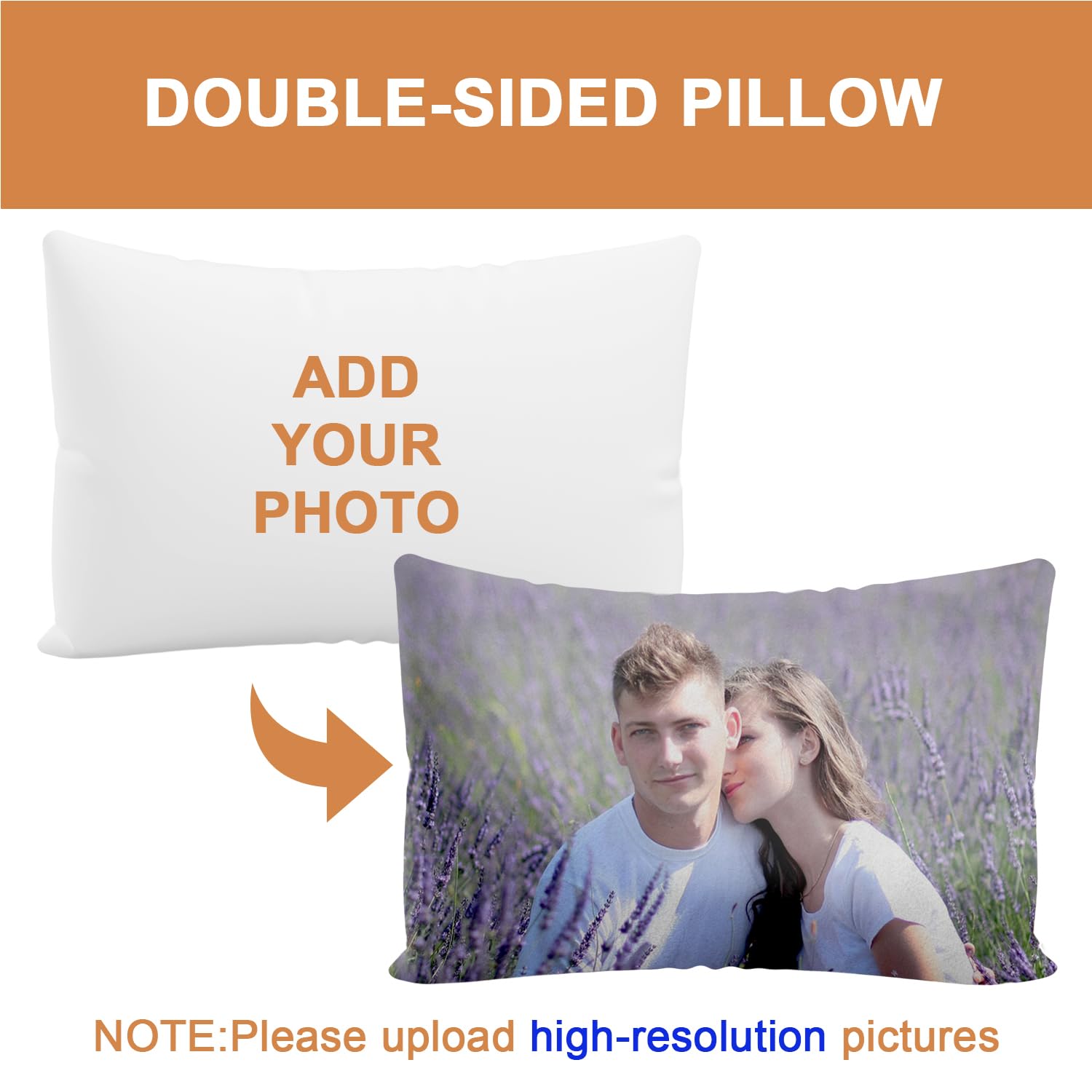 GagetElec Custom Pillows with Picture (16 Inch X 24 Inch Optional Pillow Insert) Personalized Couple Photo PillowCover,Optional Two-Sides Design Printed,Custom Gifts for Couples,Mother,Father
